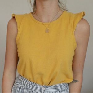Madewell Flutter Ruffle Sleeve Mustard Tank Top